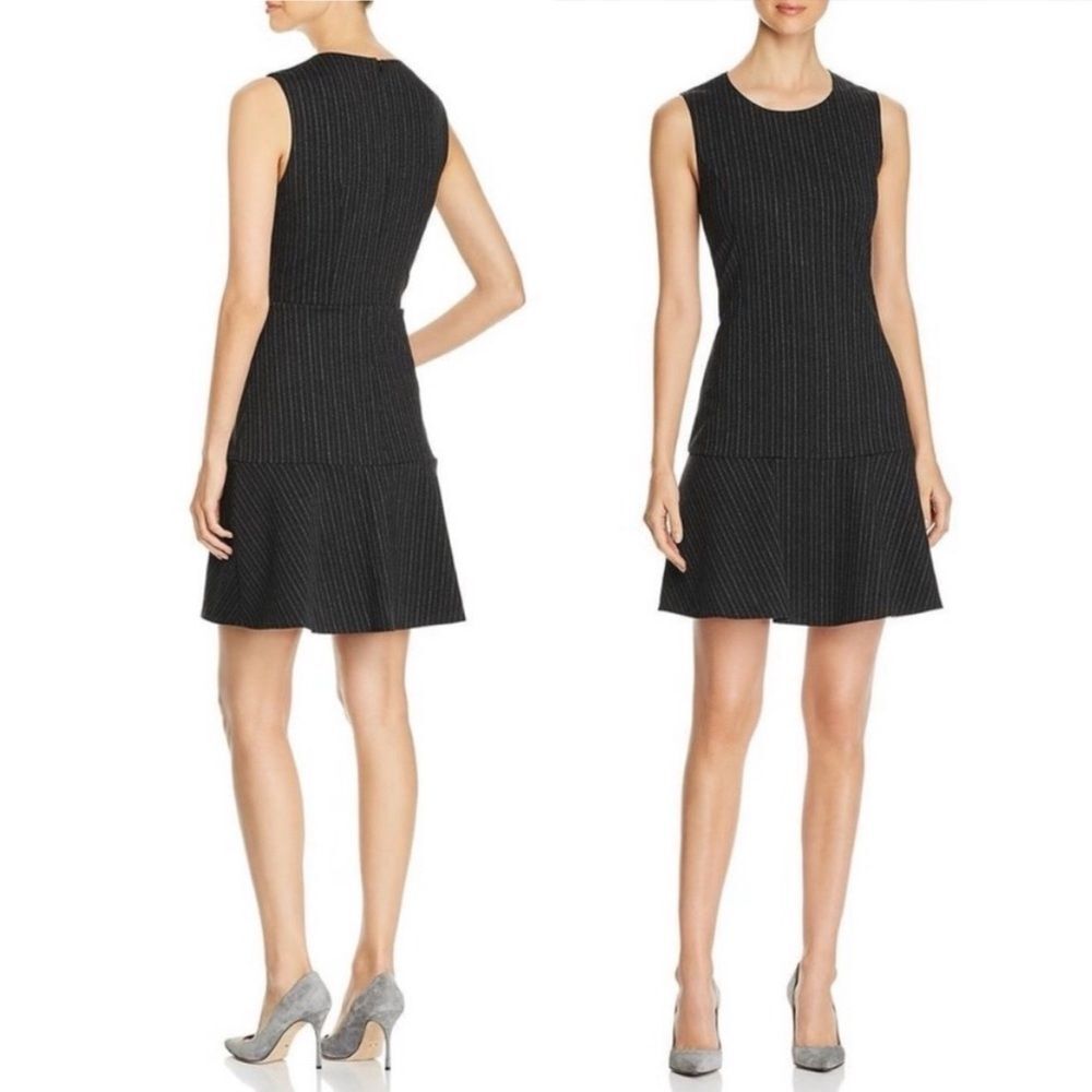 NWT Le Gali Chelsea Dress Charcoal Gray & White Pinstripe Sheath Size Large NEW